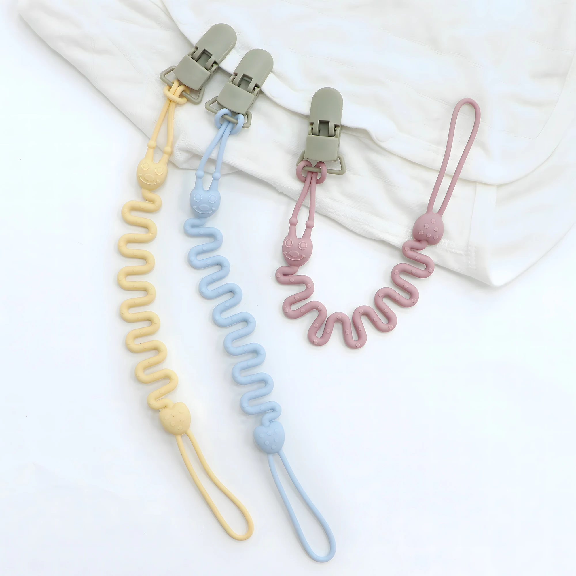 Adjustable Spring Silicone Pacifier Clip, One-Piece Design Toy Chain, Suitable for Pacifiers, Teething Toys and Newborn Gifts
