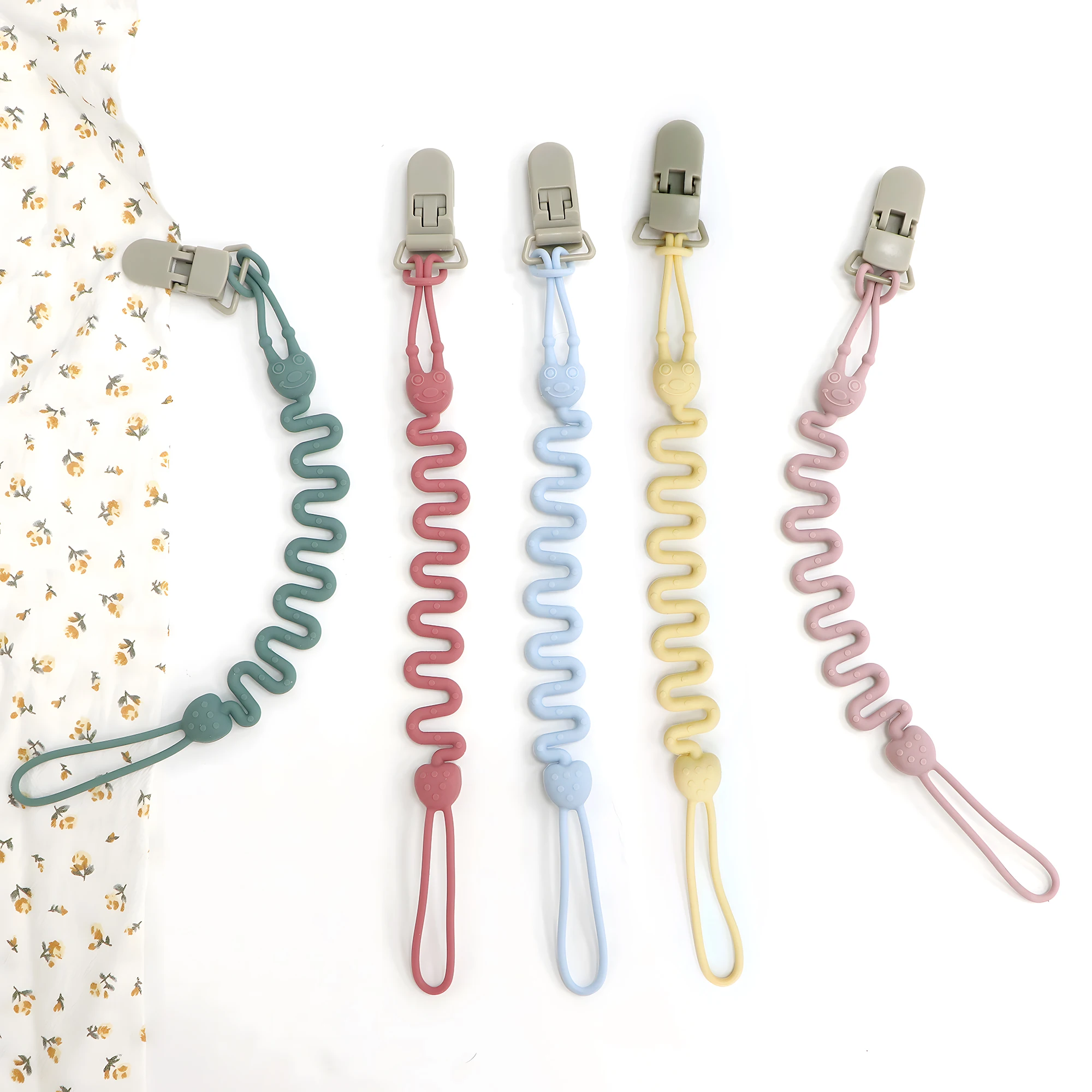 Adjustable Spring Silicone Pacifier Clip, One-Piece Design Toy Chain, Suitable for Pacifiers, Teething Toys and Newborn Gifts