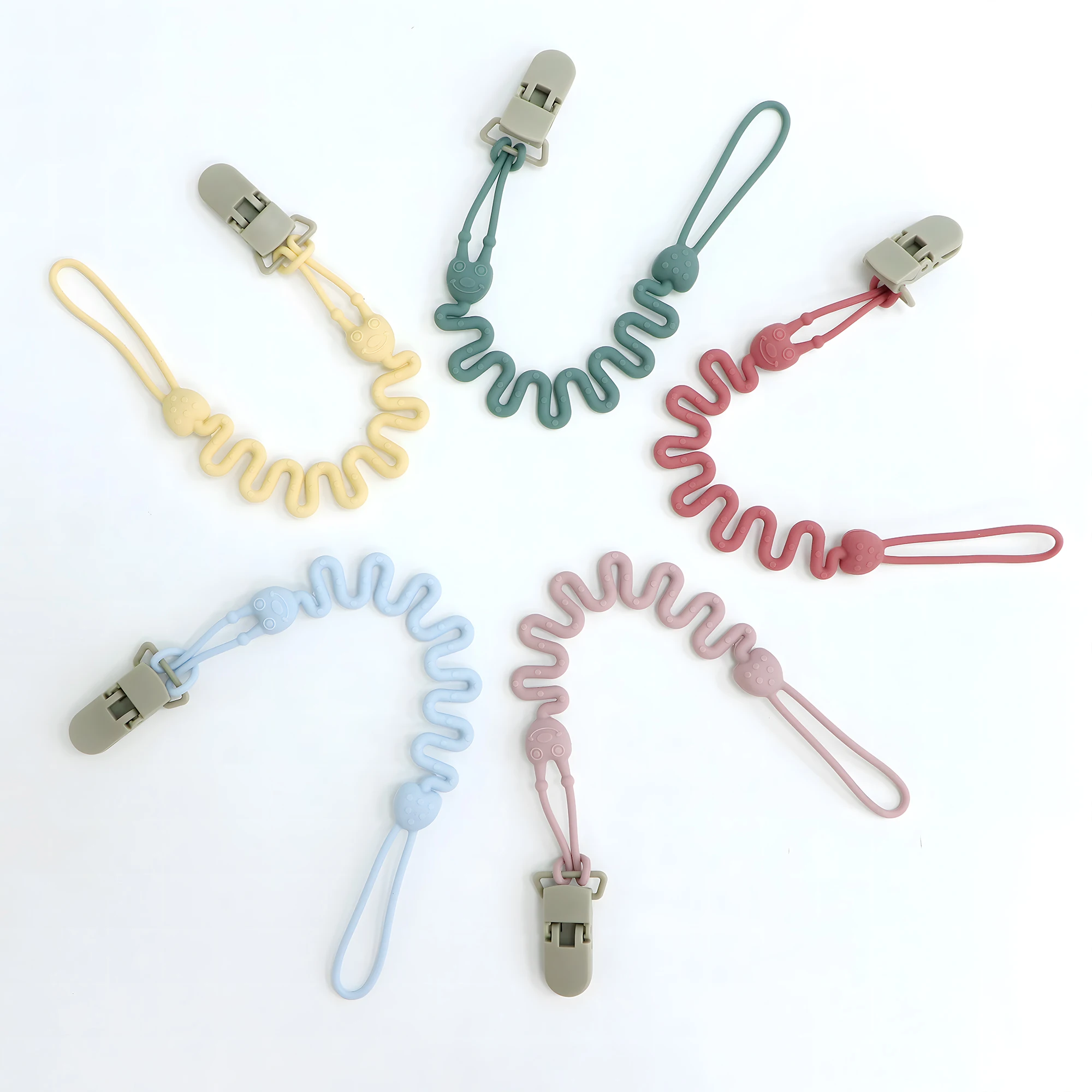 Adjustable Spring Silicone Pacifier Clip, One-Piece Design Toy Chain, Suitable for Pacifiers, Teething Toys and Newborn Gifts