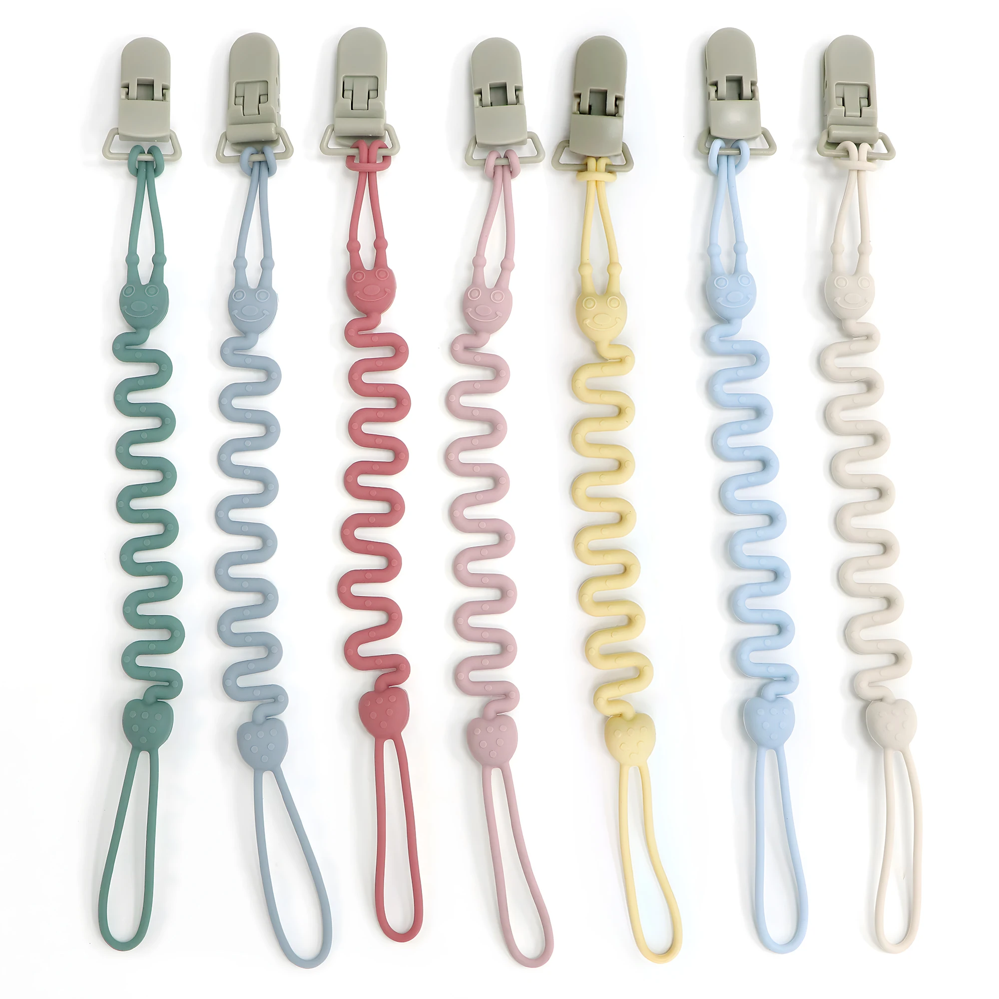 Adjustable Spring Silicone Pacifier Clip, One-Piece Design Toy Chain, Suitable for Pacifiers, Teething Toys and Newborn Gifts