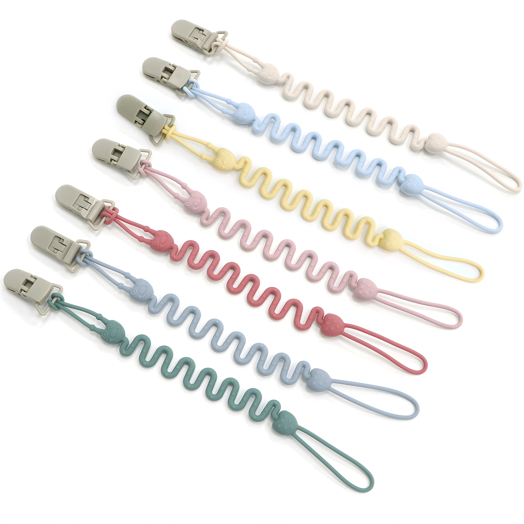 Adjustable Spring Silicone Pacifier Clip, One-Piece Design Toy Chain, Suitable for Pacifiers, Teething Toys and Newborn Gifts