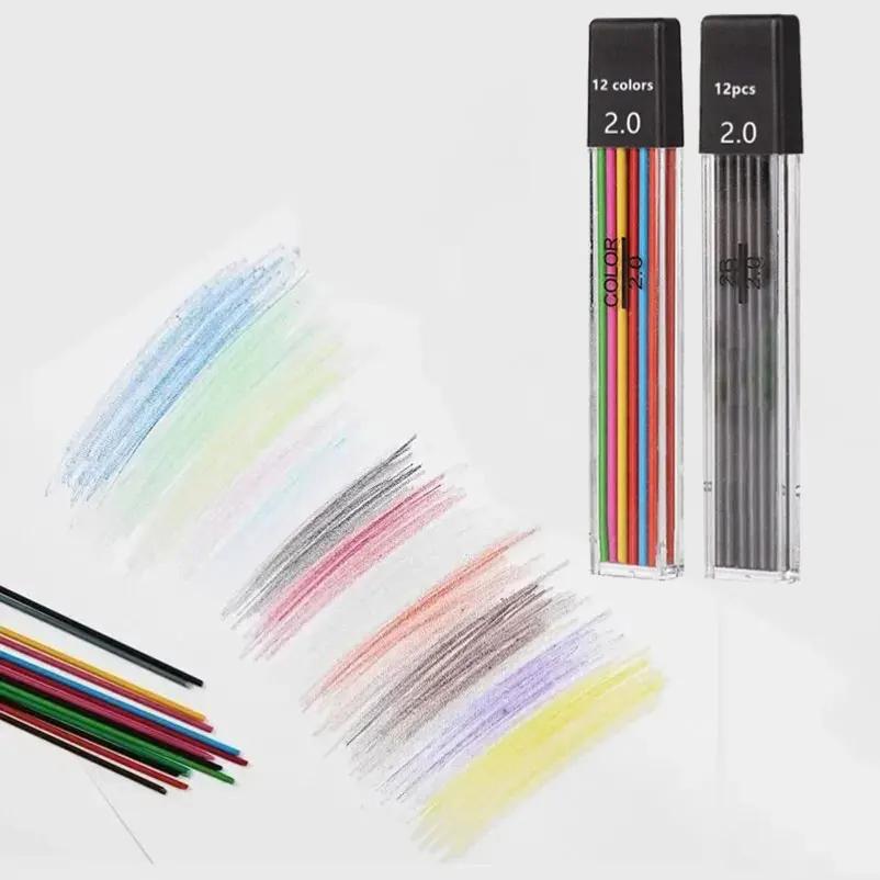 Mechanical Pencils Set 2.0mm with 2B Black/Colors Lead Refill Eraser for Student Writing Sketching Painting Automatic Pencil