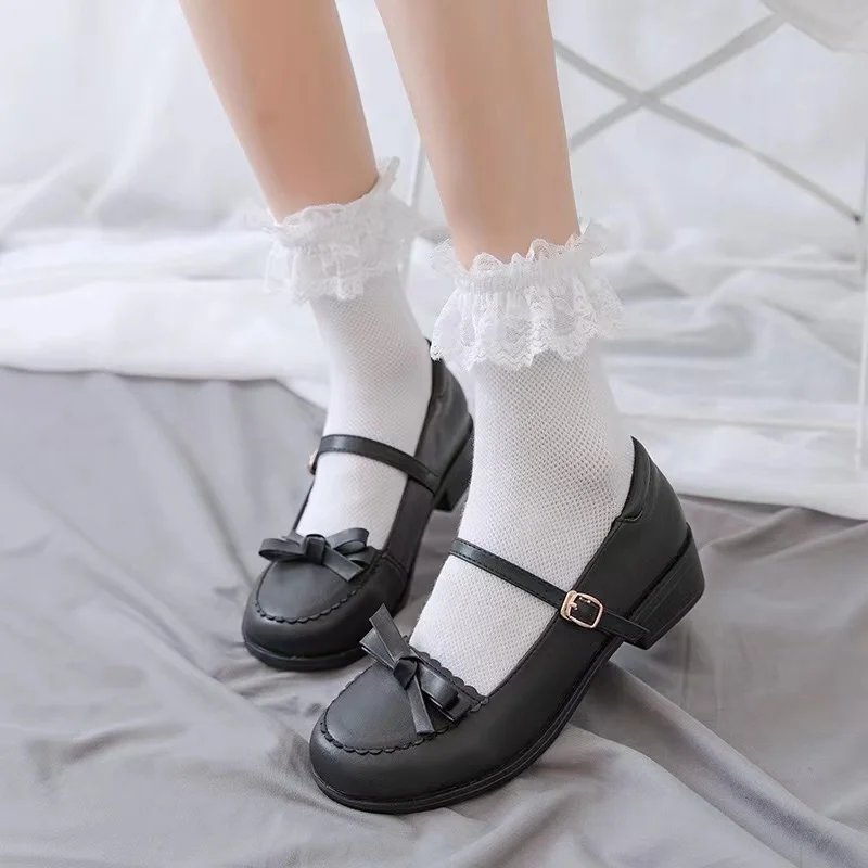 Women Socks Lace Lolita Jk Japanese Style White Black Solid kawaii Girl Cotton Cute Ankle Socks For Famale носки женские