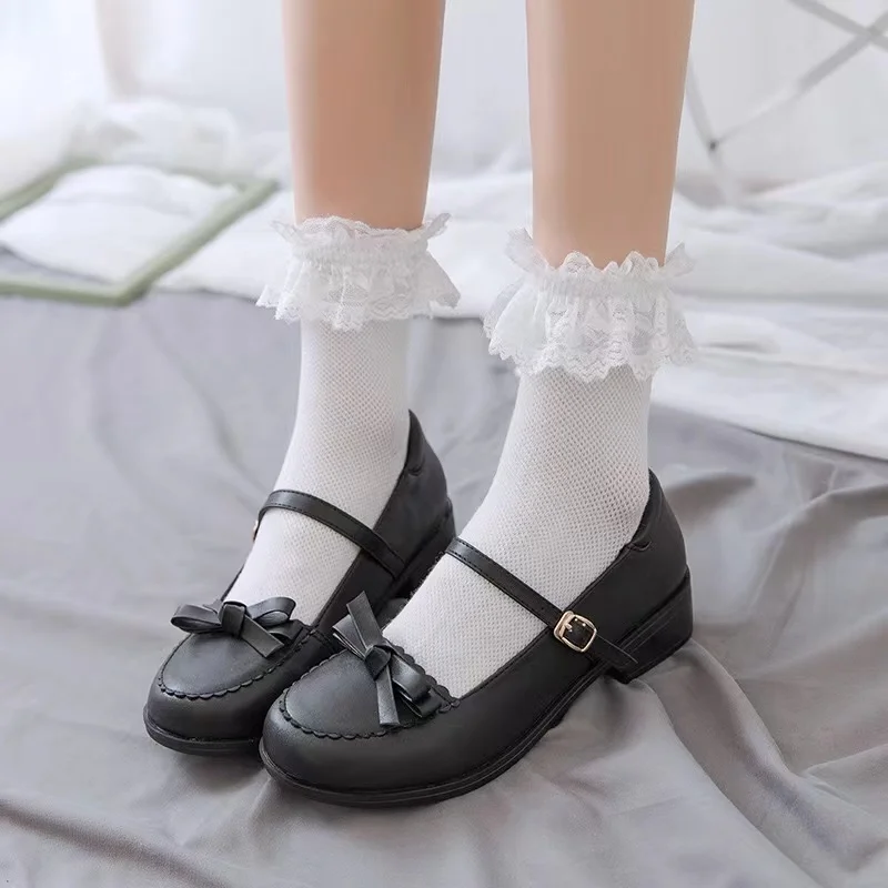 Women Socks Lace Lolita Jk Japanese Style White Black Solid kawaii Girl Cotton Cute Ankle Socks For Famale носки женские