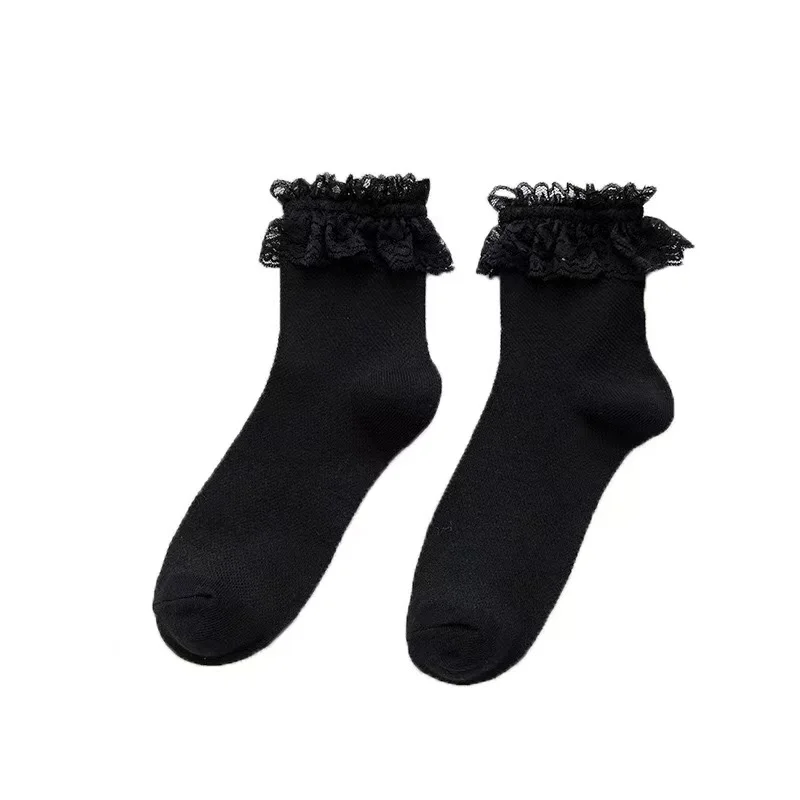 Women Socks Lace Lolita Jk Japanese Style White Black Solid kawaii Girl Cotton Cute Ankle Socks For Famale носки женские