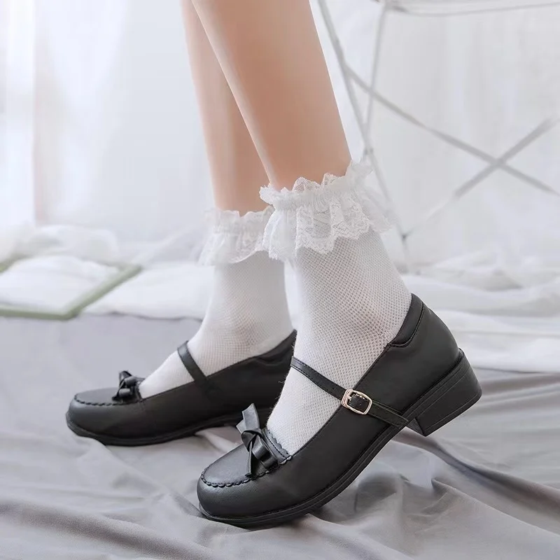 Women Socks Lace Lolita Jk Japanese Style White Black Solid kawaii Girl Cotton Cute Ankle Socks For Famale носки женские