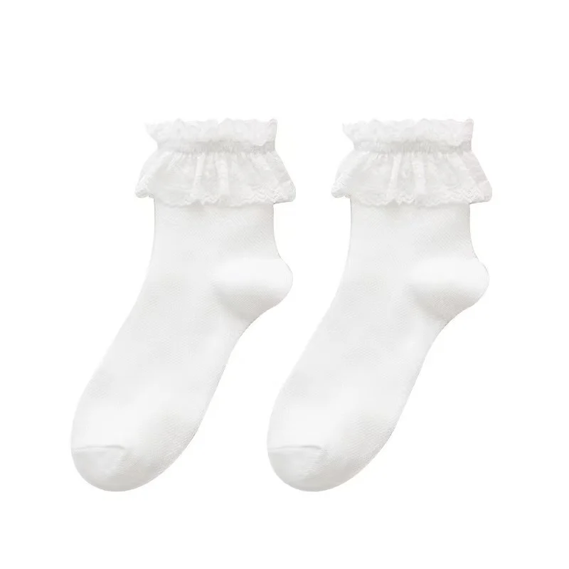 Women Socks Lace Lolita Jk Japanese Style White Black Solid kawaii Girl Cotton Cute Ankle Socks For Famale носки женские