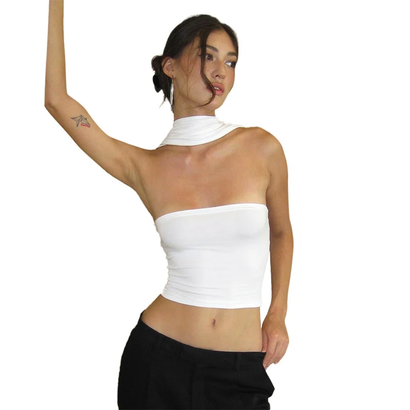 Chic White Sexy Strapless Crop Tops 2024 Elegant Summer Slim Tanks Tube Top Cropped Solid
