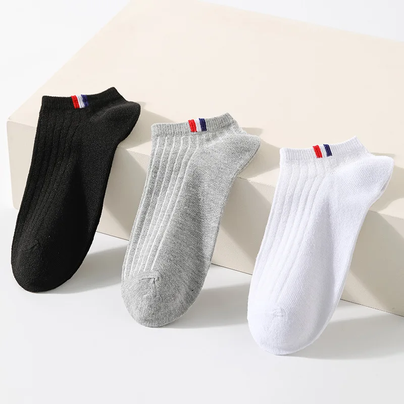 5 Pairs Thin Boat Socks Summer Blending Plain Color Mens Casual Breathable Sweat Absorbing Calibration