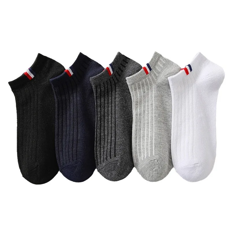 5 Pairs Thin Boat Socks Summer Blending Plain Color Mens Casual Breathable Sweat Absorbing Calibration