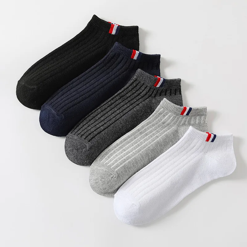 5 Pairs Thin Boat Socks Summer Blending Plain Color Mens Casual Breathable Sweat Absorbing Calibration