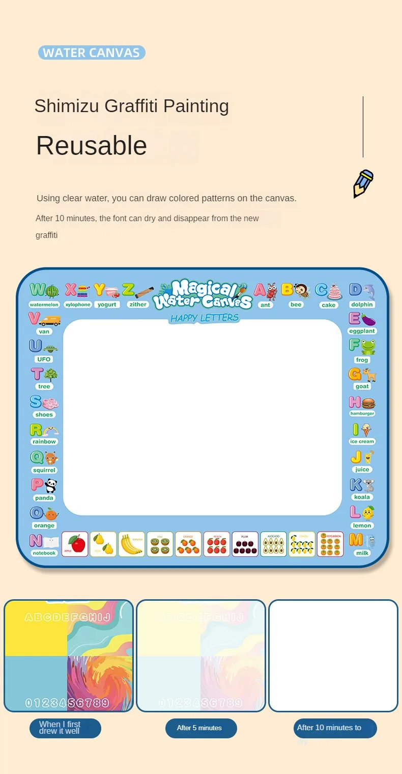 Magic Water Drawing Mat Reusable Doodle Painting Board with Pens Montessori Educational Toys for Kids Halloween Christmas Gift