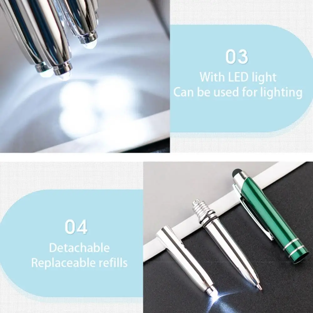 3-in-1 Multi-function Metal Capacitive Pen Portable Ballpoint Pen Outdoor Tool Pen With Light Touch Screen Pen