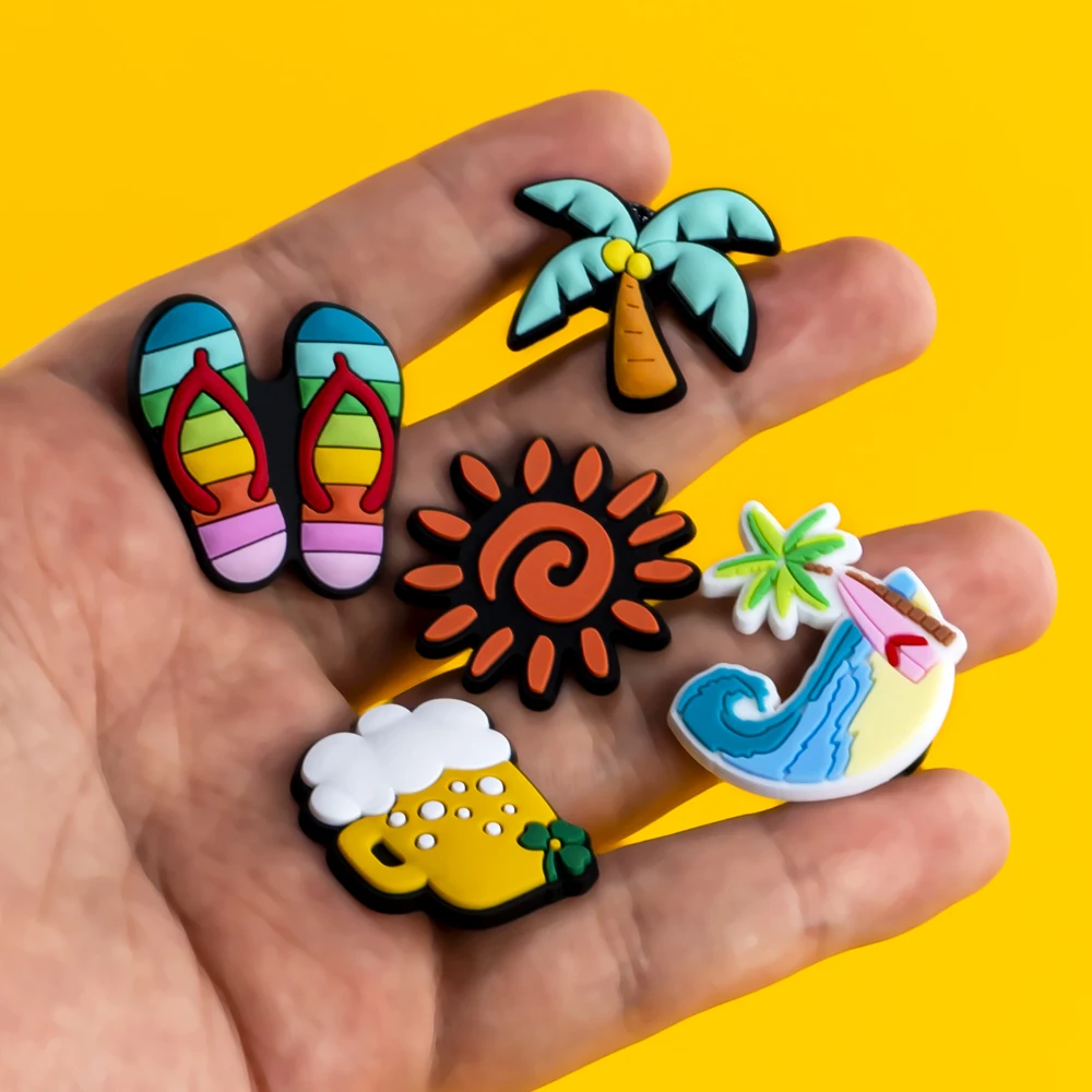 1/30PCS Resort Collection Shoe Charms Casual Style Plane Ticket Beer Popsicle Shoe Accessories for Clogs Kawaii Summer Shoe Pins