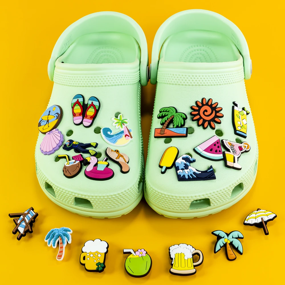 1/30PCS Resort Collection Shoe Charms Casual Style Plane Ticket Beer Popsicle Shoe Accessories for Clogs Kawaii Summer Shoe Pins