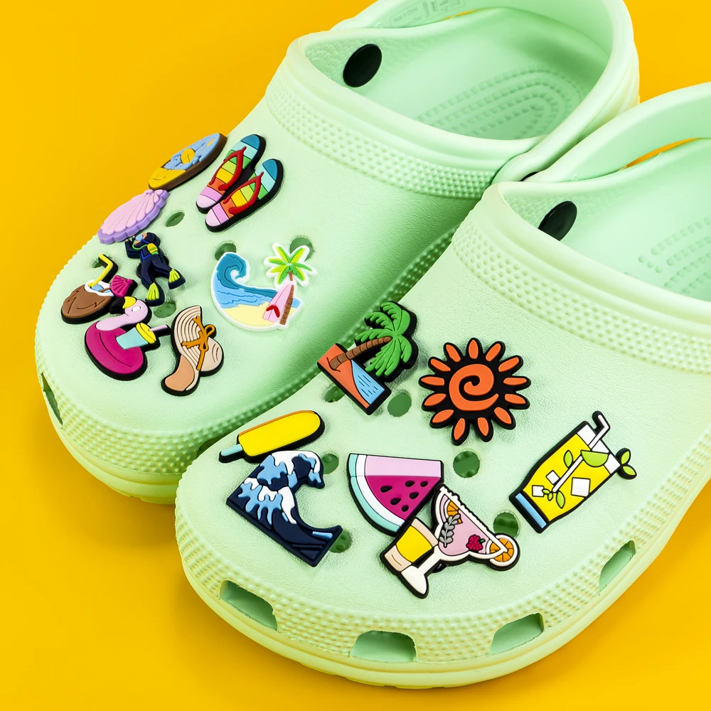 1/30PCS Resort Collection Shoe Charms Casual Style Plane Ticket Beer Popsicle Shoe Accessories for Clogs Kawaii Summer Shoe Pins