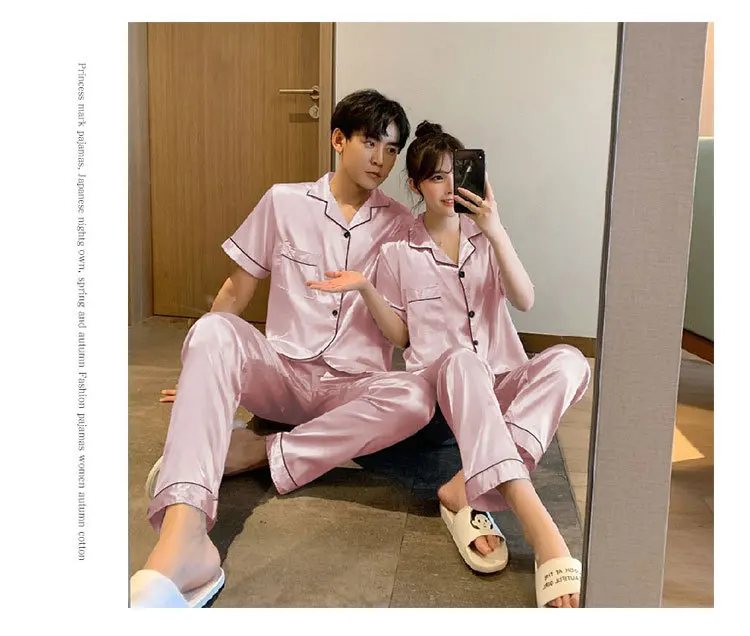 Pajamas Men Summer Ice Silk Thin Section of Men's Simulation Silk Black Long-Sleeved Trousers Homewear Suit