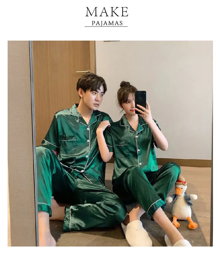 Pajamas Men Summer Ice Silk Thin Section of Men's Simulation Silk Black Long-Sleeved Trousers Homewear Suit