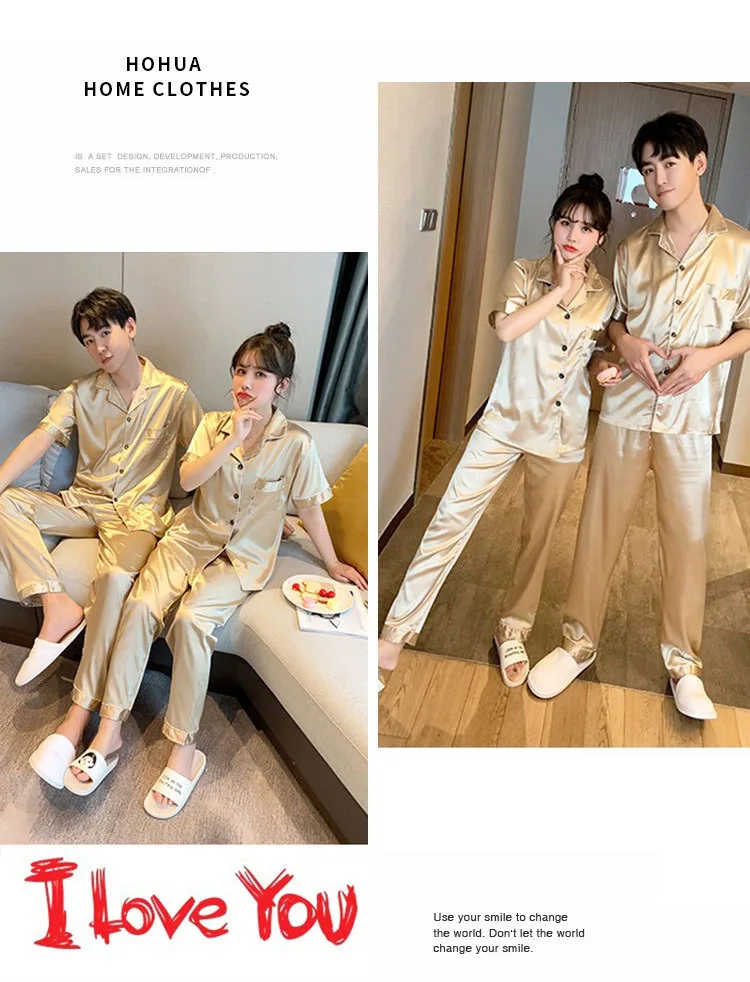 Pajamas Men Summer Ice Silk Thin Section of Men's Simulation Silk Black Long-Sleeved Trousers Homewear Suit
