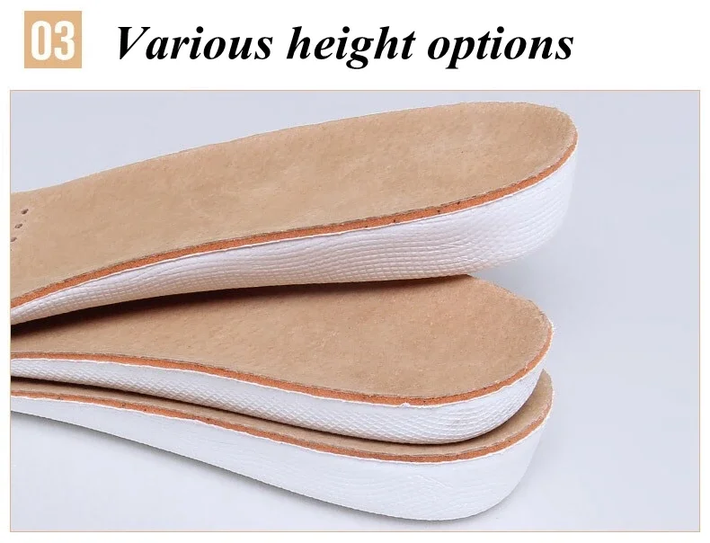 1Pair Height Increase Insole Men Woman Comfort Orthopedic Shoes Insoles Genuine Leather Non-Slip Shoe Pads Arch Support Inserts