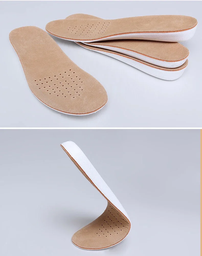 1Pair Height Increase Insole Men Woman Comfort Orthopedic Shoes Insoles Genuine Leather Non-Slip Shoe Pads Arch Support Inserts