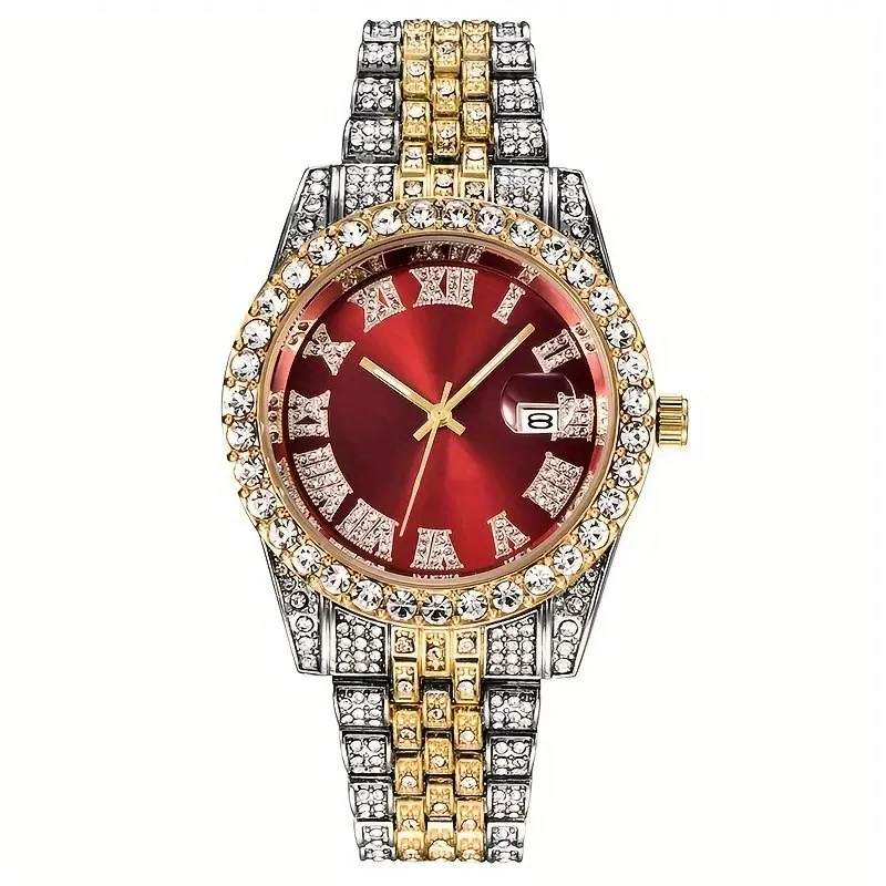 Mens Hip Hop Watch VintagInspired Retro Quartz Timepiece with Oversized Rhinestone Dial and Durable Stainless Steel Band for Men