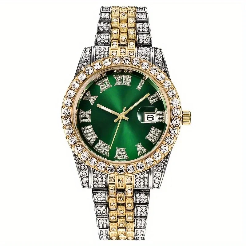 Mens Hip Hop Watch VintagInspired Retro Quartz Timepiece with Oversized Rhinestone Dial and Durable Stainless Steel Band for Men