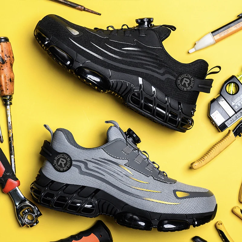 Rotating Button Safety Shoes Men Anti-smash Anti-puncture Work Shoes Fashion Men Safety Sport Shoes Security Protective BootsMen
