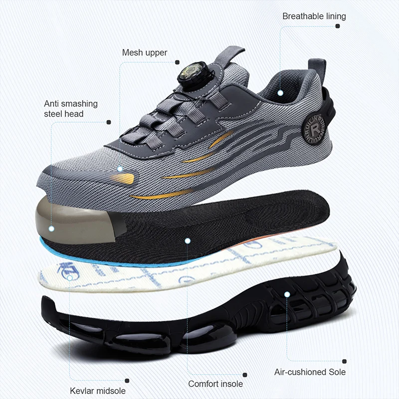 Rotating Button Safety Shoes Men Anti-smash Anti-puncture Work Shoes Fashion Men Safety Sport Shoes Security Protective BootsMen