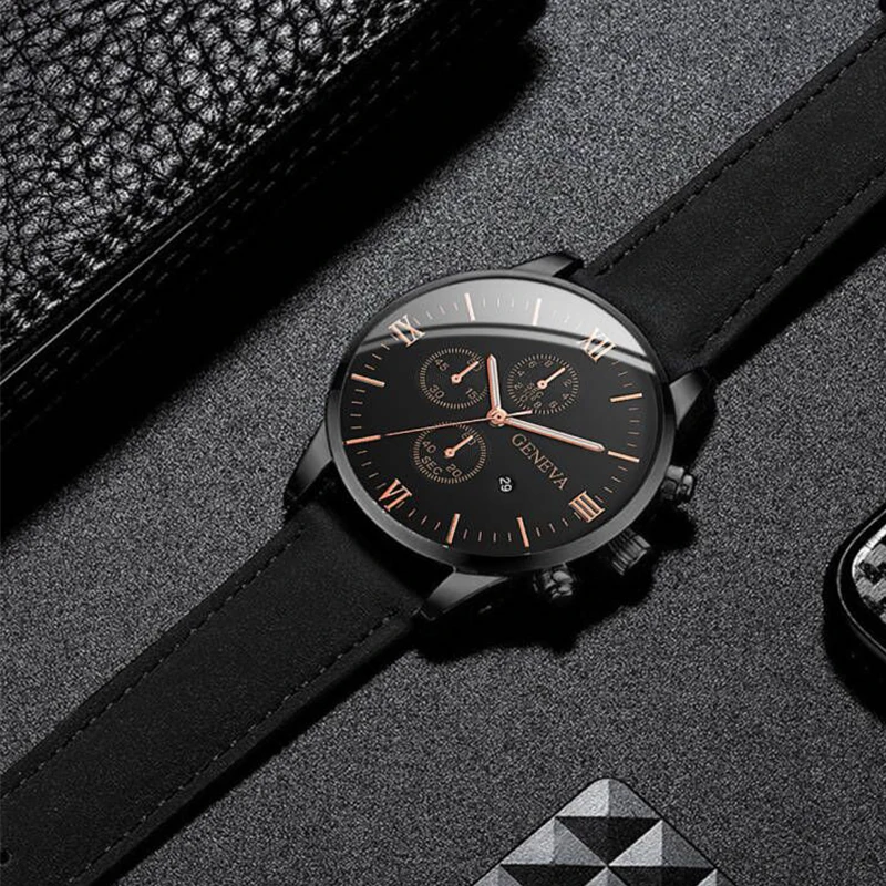 1/3PCS Men's Watch Casual Leather Band Analog Quartz Watches with Calendar