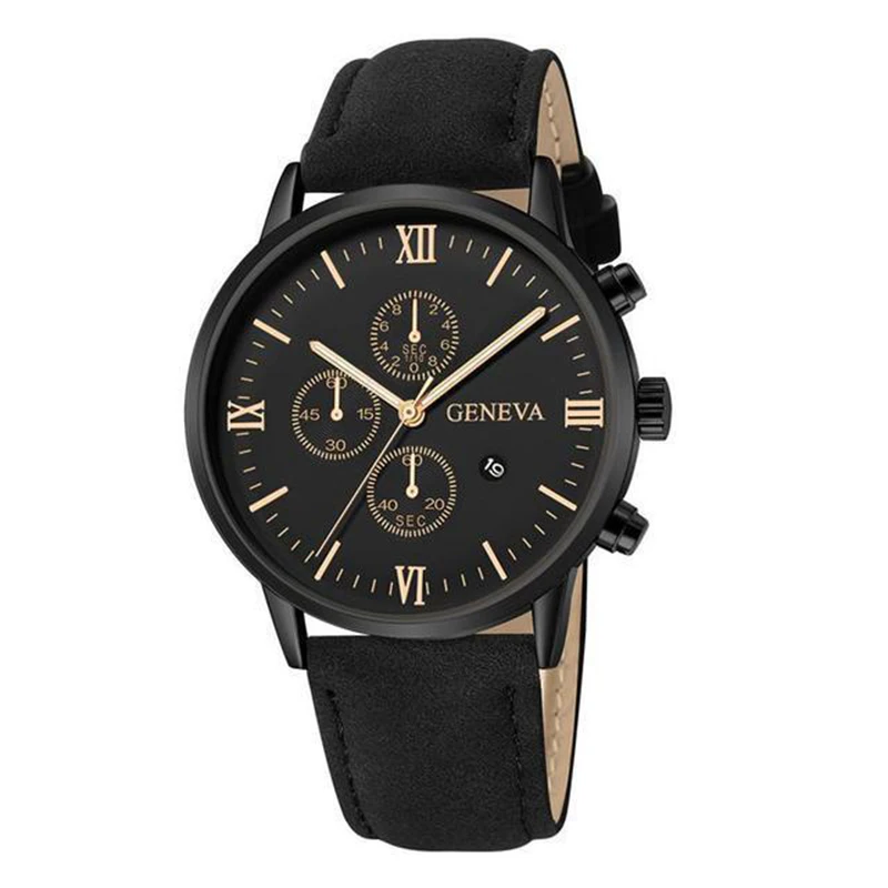 1/3PCS Men's Watch Casual Leather Band Analog Quartz Watches with Calendar