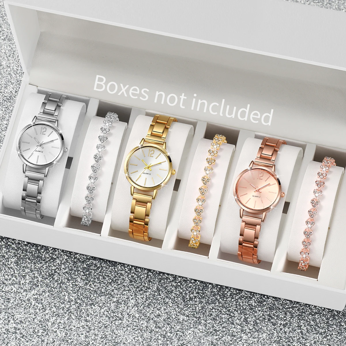 6PCS/Set Women's Watch Fashion Steel Band Quartz Watches Diamond Bracelets Set(Without Box)