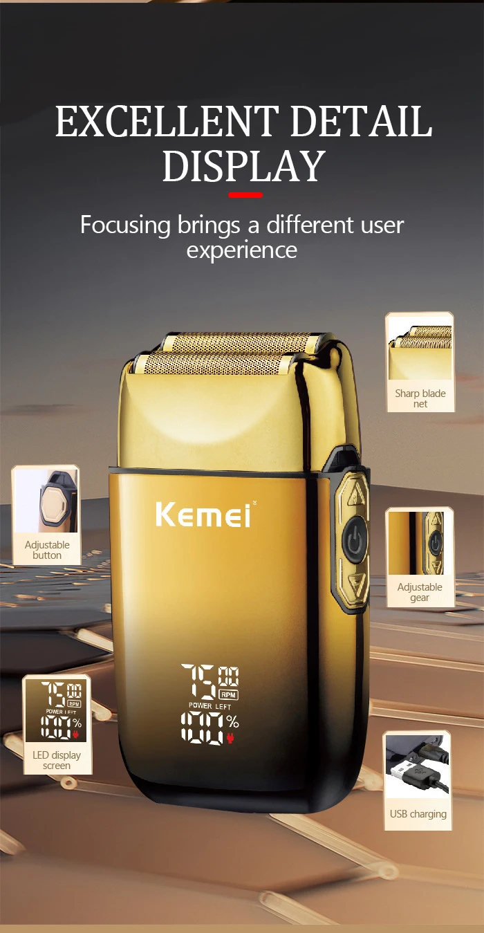 Kemei KM-TX10 Electric Shaver Hair Rechargeable Beard Foil Razor For Men Bald Head Shaving for Men Machine