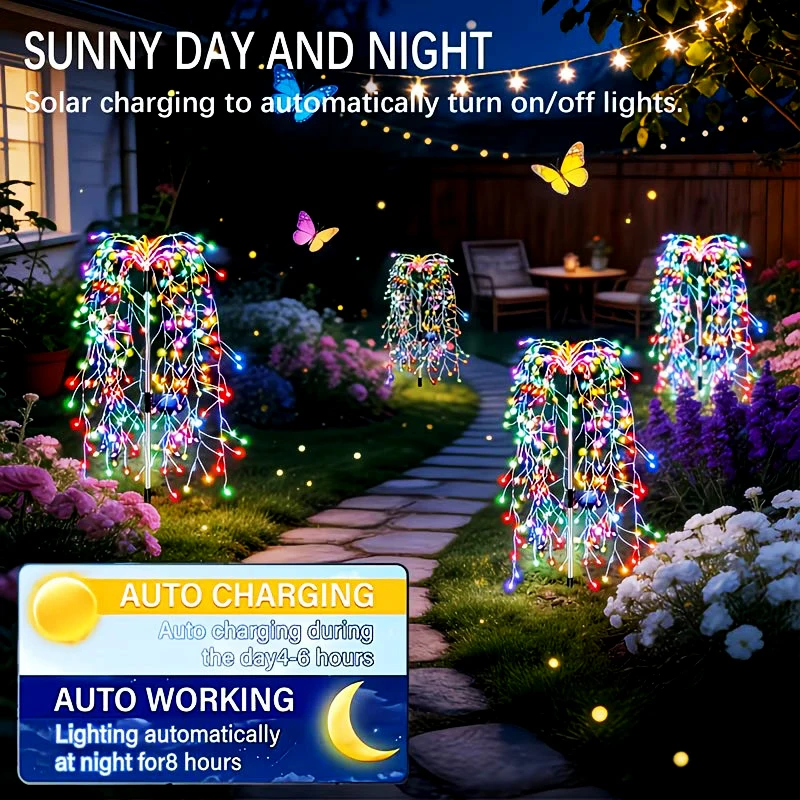 LED Wire String Fairy Light Solar Firework Lights Outdoor Waterproof Solar Lawn Lamp for Villas Gardens Paths Party Decor
