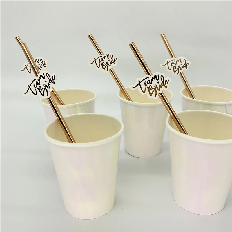10Pcs Rose Gold Team Bride Straws Hen Party Bachelorette Wedding Party Decoration Supplies