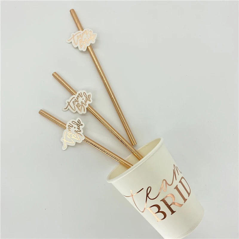 10Pcs Rose Gold Team Bride Straws Hen Party Bachelorette Wedding Party Decoration Supplies