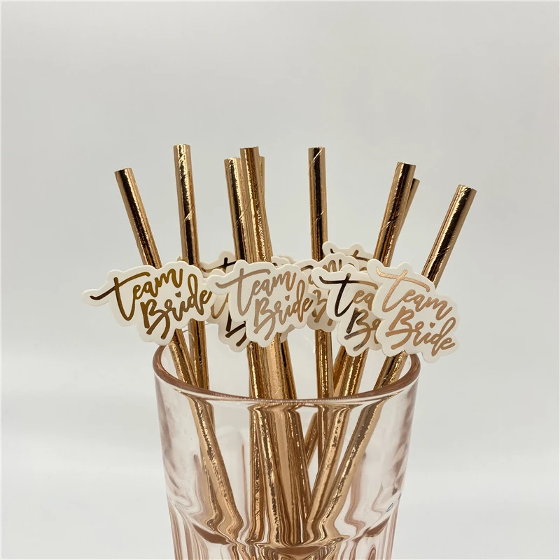 10Pcs Rose Gold Team Bride Straws Hen Party Bachelorette Wedding Party Decoration Supplies