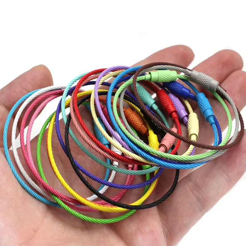 20-10pcs/Lot Stainless Steel Wire Keychain Ring key keyring for Luggage Tags 15cm Long Cable Loop Screw Lock Rope Outdoor Tools