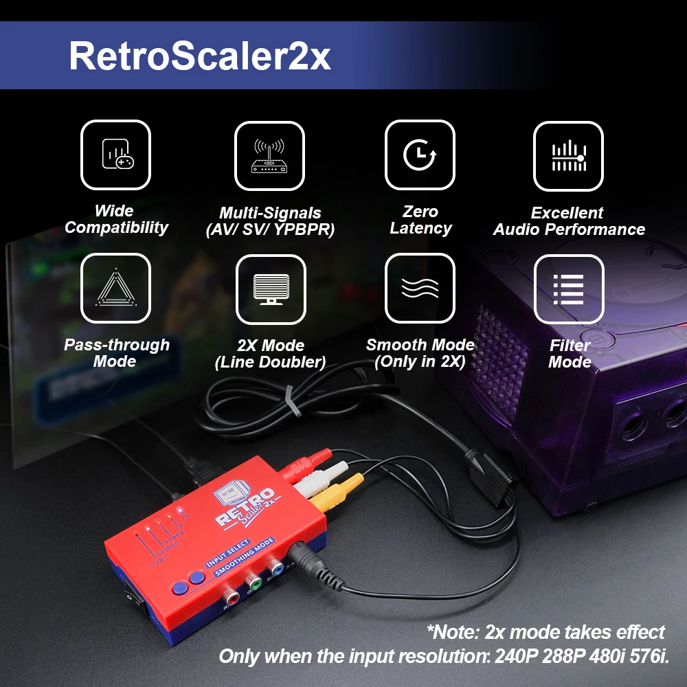 RetroScaler2x AV to HDMI® Converter and Line-doubler For Retro Game Consoles PS2 N64 NES Dreamcast Saturn MD1 MD2