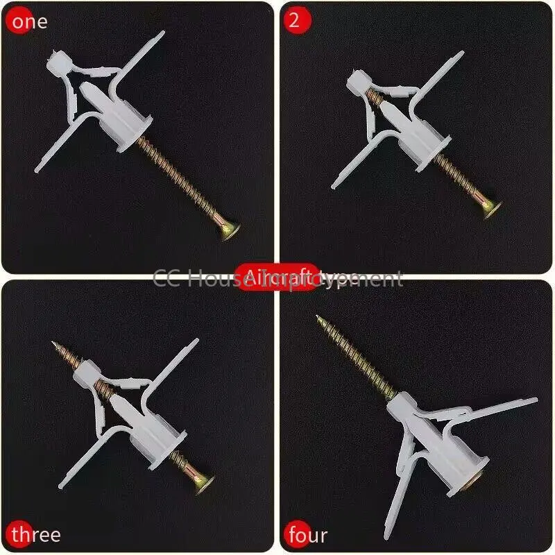 10 Sets/Pack Plastic Airplane Expansion Pipe Curtain Gypsum Board Hollow Wall Expansion Screw 3.5*50+Anchor 8*50 Plugs Up Aging