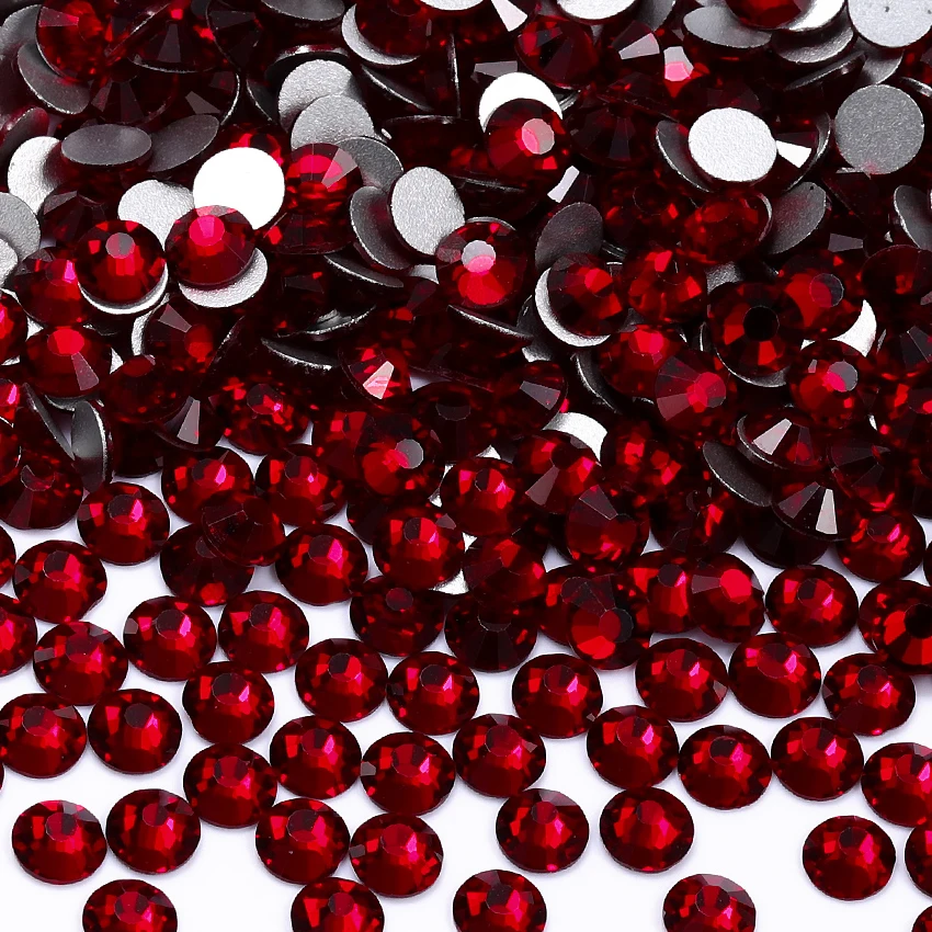 All Size SS3-SS60 Dark Siam Glass Flatback Rhinestone Glitter Deep Red Round Silver Bottom Glue On Crystal Diamond for Nail Art