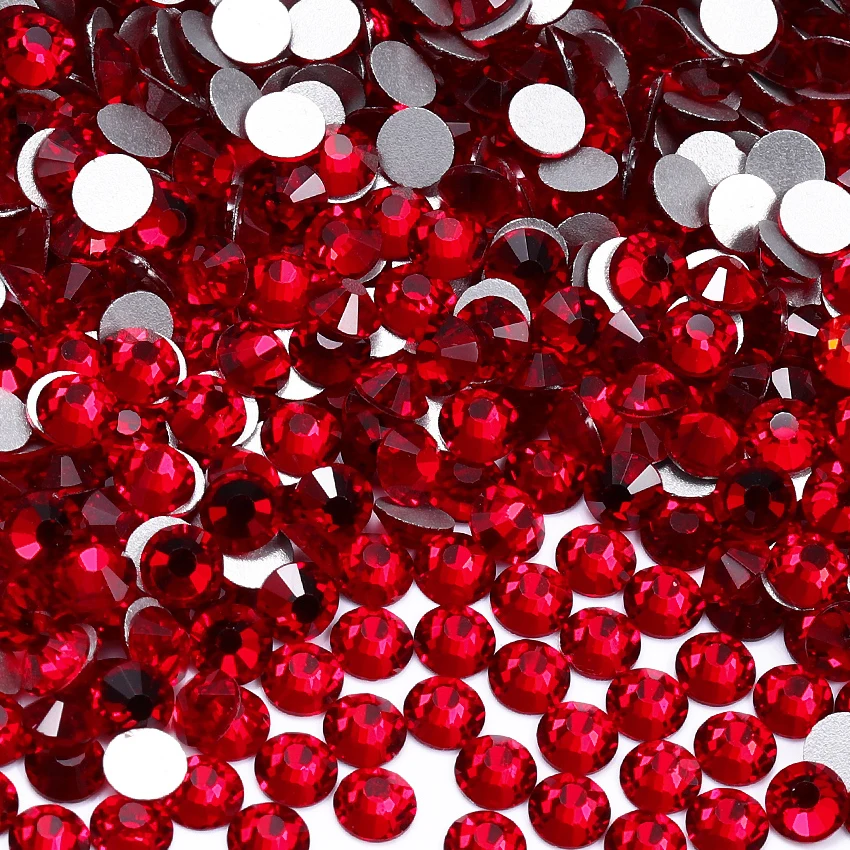 All Size SS3-SS60 Dark Siam Glass Flatback Rhinestone Glitter Deep Red Round Silver Bottom Glue On Crystal Diamond for Nail Art