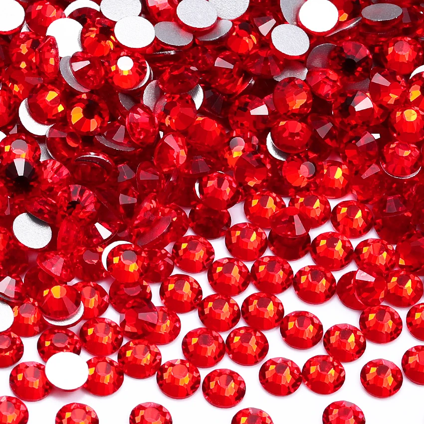 All Size SS3-SS60 Dark Siam Glass Flatback Rhinestone Glitter Deep Red Round Silver Bottom Glue On Crystal Diamond for Nail Art