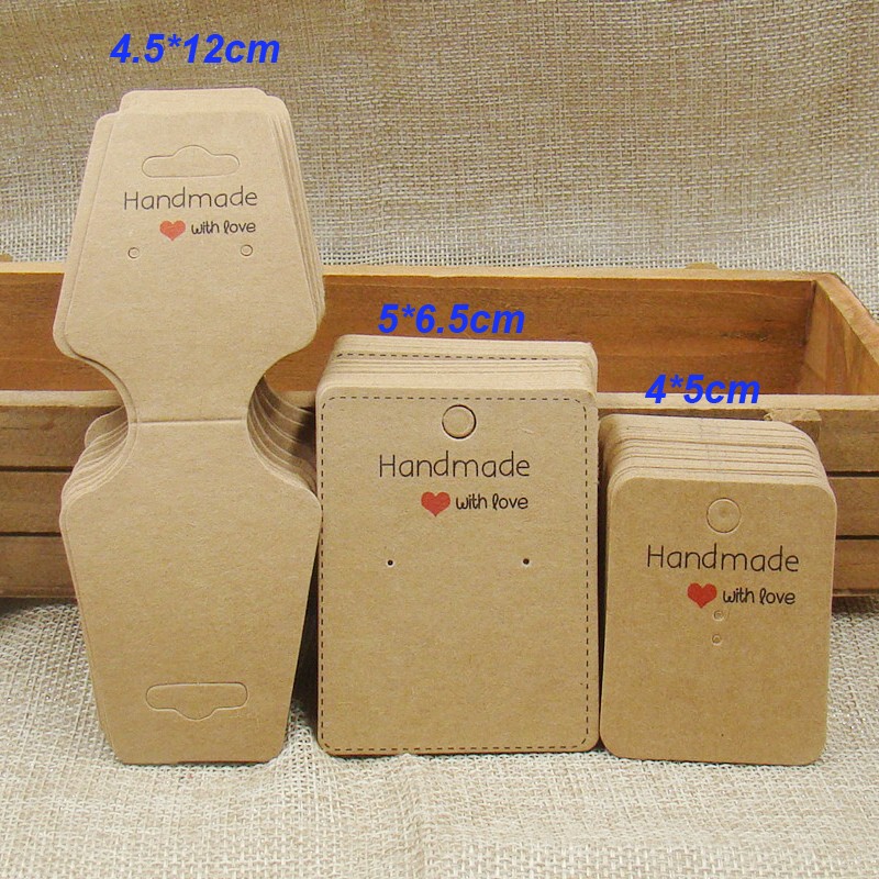 100pcs Kraft Paper Tags with Strings Handmade with Love Hang Tags Garment Tags for Candy/Gift/Cookies Display Packing Label Card
