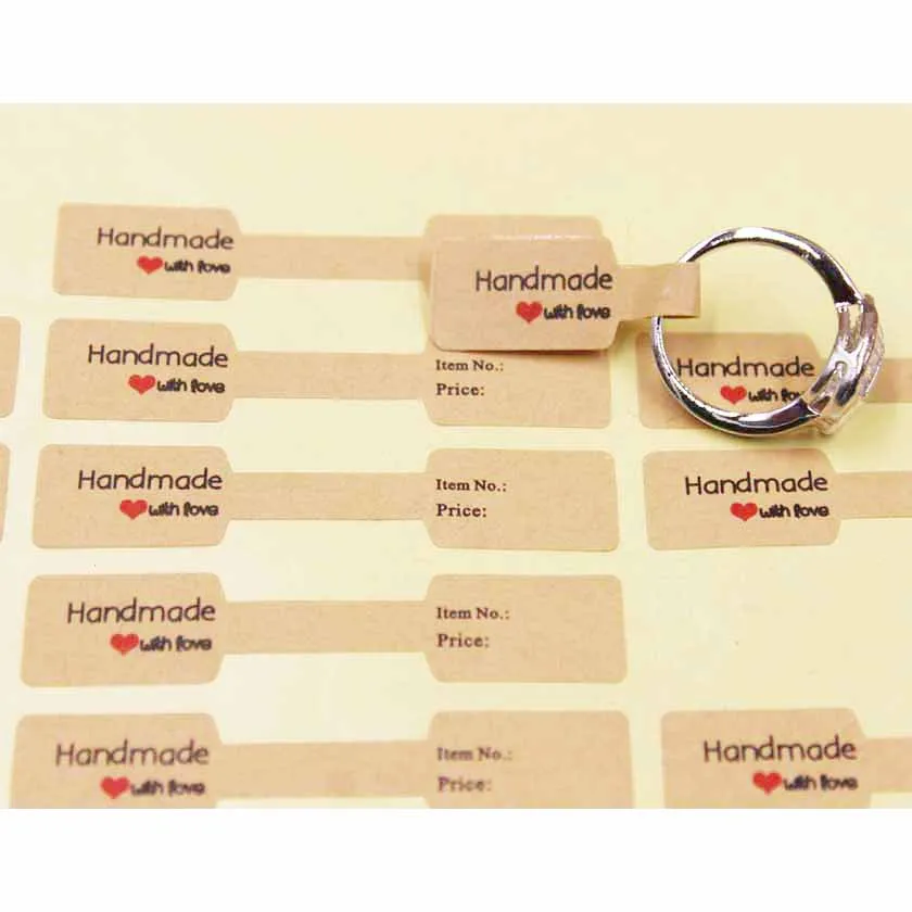 100pcs Kraft Paper Tags with Strings Handmade with Love Hang Tags Garment Tags for Candy/Gift/Cookies Display Packing Label Card