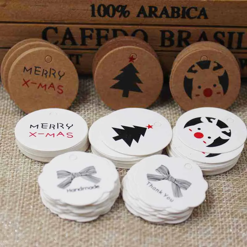 100pcs Kraft Paper Tags with Strings Handmade with Love Hang Tags Garment Tags for Candy/Gift/Cookies Display Packing Label Card