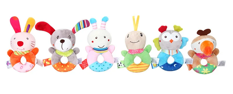 Baby Plush Rattle Cartoon Animals Crib Mobile Bed Bell Toys 0-12 Months Infant Toddler Early Educational Toy for Newborn Gifts