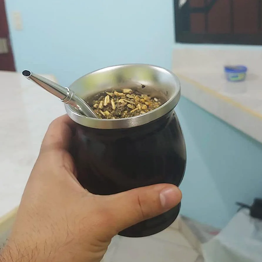 UPORS Yerba Mate Cup 304 Stainless Steel Double Wall 8oz Argentine Yerba Mate Gourd With Illas and Cleaning Brush