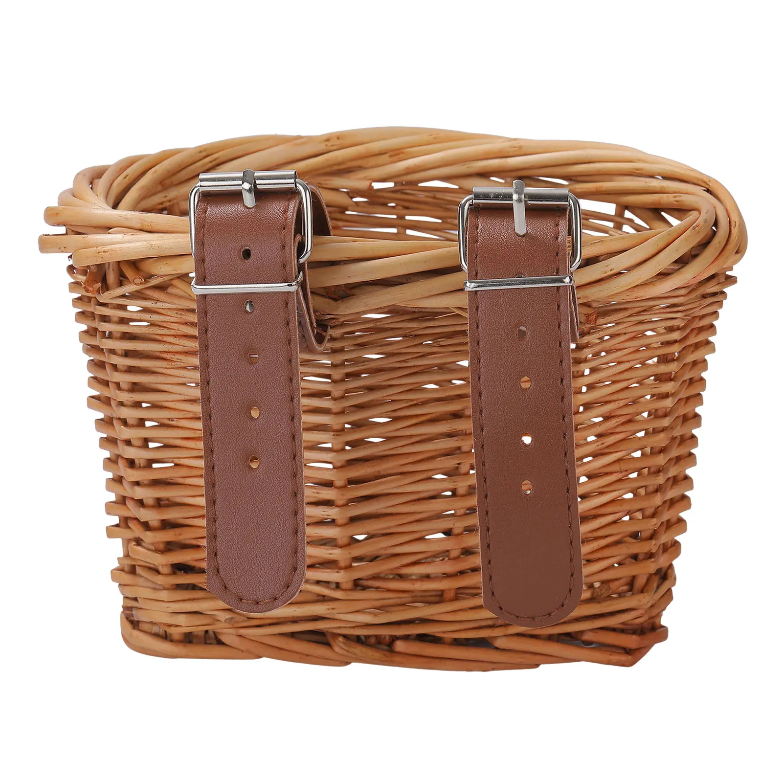 Kids Bike Basket Bicycle Wicker D-shaped Baskets Child Scooter Front Storage Basket With 2 Leather Strap For Cycling Accessories