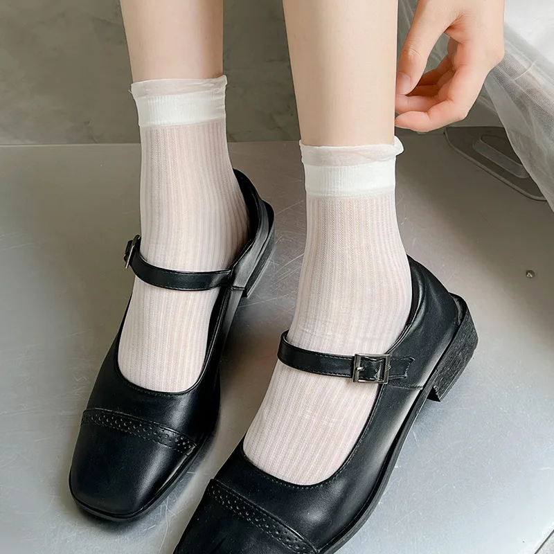 1/3pairs Women Summer Socks Mesh Lace Sexy Ultra-thin Transparent Soft Short Sock Stretch Ankle Lolita Sox Harajuku Retro Sock